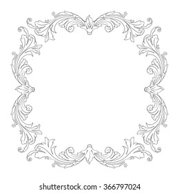 Vintage baroque frame scroll ornament engraving border floral retro pattern antique style acanthus foliage swirl decorative design element filigree calligraphy vector