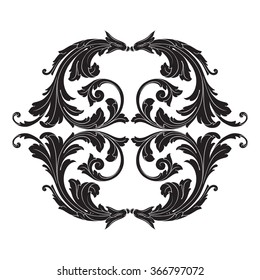 Vintage baroque frame scroll ornament engraving border floral retro pattern antique style acanthus foliage swirl decorative design element filigree calligraphy vector