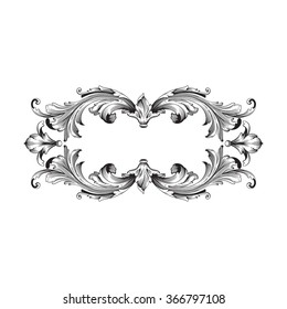 Vintage baroque frame scroll ornament engraving border floral retro pattern antique style acanthus foliage swirl decorative design element filigree calligraphy vector
