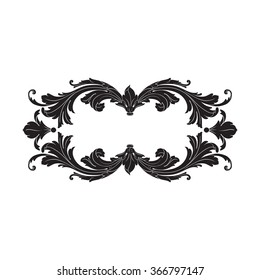 Vintage baroque frame scroll ornament engraving border floral retro pattern antique style acanthus foliage swirl decorative design element filigree calligraphy vector