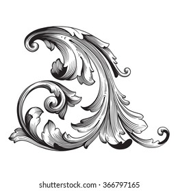 Vintage baroque frame scroll ornament engraving border floral retro pattern antique style acanthus foliage swirl decorative design element filigree calligraphy vector