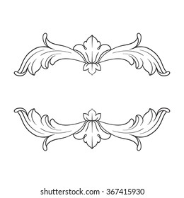 Vintage baroque frame scroll ornament engraving border floral retro pattern antique style acanthus foliage swirl decorative design element filigree calligraphy vector | damask - stock vector