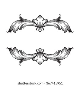 Vintage baroque frame scroll ornament engraving border floral retro pattern antique style acanthus foliage swirl decorative design element filigree calligraphy vector | damask - stock vector