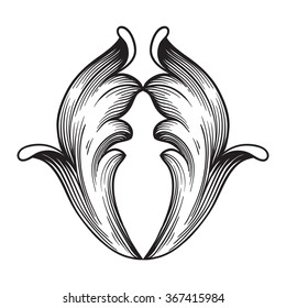Vintage baroque frame scroll ornament engraving border floral retro pattern antique style acanthus foliage swirl decorative design element filigree calligraphy vector | damask - stock vector