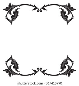 Vintage baroque frame scroll ornament engraving border floral retro pattern antique style acanthus foliage swirl decorative design element filigree calligraphy vector | damask - stock vector
