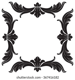 Vintage baroque frame scroll ornament engraving border floral retro pattern antique style acanthus foliage swirl decorative design element filigree calligraphy vector | damask - stock vector