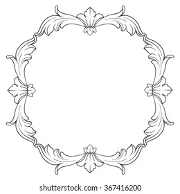 Vintage baroque frame scroll ornament engraving border floral retro pattern antique style acanthus foliage swirl decorative design element filigree calligraphy vector | damask - stock vector