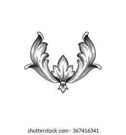 Vintage baroque frame scroll ornament engraving border floral retro pattern antique style acanthus foliage swirl decorative design element filigree calligraphy vector | damask - stock vector