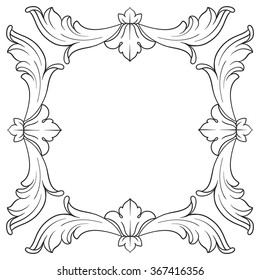 Vintage baroque frame scroll ornament engraving border floral retro pattern antique style acanthus foliage swirl decorative design element filigree calligraphy vector | damask - stock vector