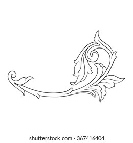 Vintage baroque frame scroll ornament engraving border floral retro pattern antique style acanthus foliage swirl decorative design element filigree calligraphy vector | damask - vector