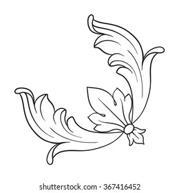 Vintage baroque frame scroll ornament engraving border floral retro pattern antique style acanthus foliage swirl decorative design element filigree calligraphy vector | damask - vector