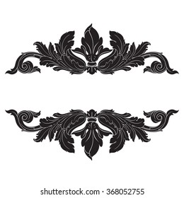 Vintage baroque frame scroll ornament engraving border floral retro pattern antique style acanthus foliage swirl decorative design element filigree vector | damask - stock vector