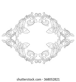 Vintage baroque frame scroll ornament engraving border floral retro pattern antique style acanthus foliage swirl decorative design element filigree calligraphy vector | damask - stock vector