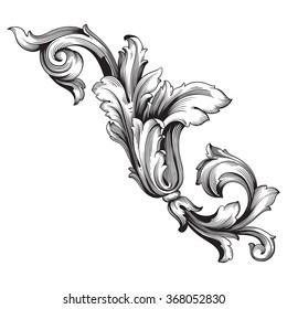 Vintage baroque frame scroll ornament engraving border floral retro pattern antique style acanthus foliage swirl decorative design element filigree calligraphy vector | damask - stock vector