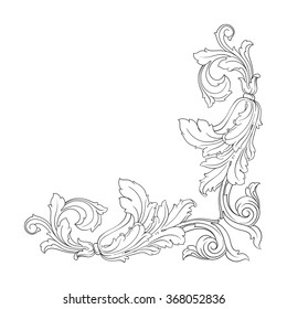 Vintage baroque frame scroll ornament engraving border floral retro pattern antique style acanthus foliage swirl decorative design element filigree calligraphy vector | damask - stock vector