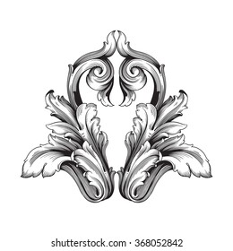 Vintage baroque frame scroll ornament engraving border floral retro pattern antique style acanthus foliage swirl decorative design element filigree calligraphy vector | damask - stock vector