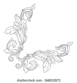 Vintage baroque frame scroll ornament engraving border floral retro pattern antique style acanthus foliage swirl decorative design element filigree calligraphy vector | damask - stock vector