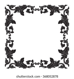 Vintage baroque frame scroll ornament engraving border floral retro pattern antique style acanthus foliage swirl decorative design element filigree calligraphy vector | damask - stock vector