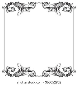 Vintage baroque frame scroll ornament engraving border floral retro pattern antique style acanthus foliage swirl decorative design element filigree calligraphy vector | damask - stock vector