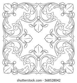 Vintage baroque frame scroll ornament engraving border floral retro pattern antique style acanthus foliage swirl decorative design element filigree calligraphy vector