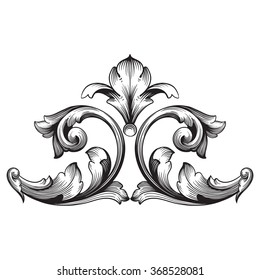 Vintage baroque frame scroll ornament engraving border floral retro pattern antique style acanthus foliage swirl decorative design element filigree calligraphy vector