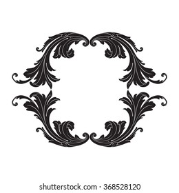 Vintage baroque frame scroll ornament engraving border floral retro pattern antique style acanthus foliage swirl decorative design element filigree calligraphy vector