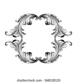 Vintage baroque frame scroll ornament engraving border floral retro pattern antique style acanthus foliage swirl decorative design element filigree calligraphy vector