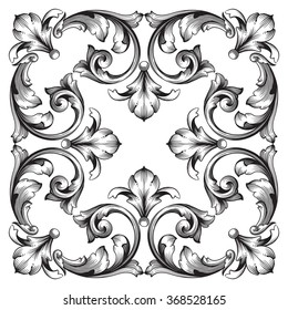 Vintage barroco adorno adorno adornado borde estampado retro floral estilo antiguo acantanthus follaje rozamiento decorativo elemento de diseño caligrafía filigre vectorial