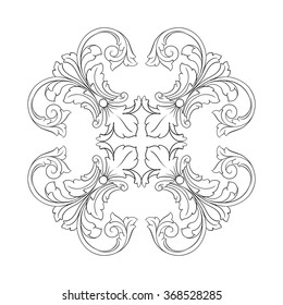 Vintage baroque frame scroll ornament engraving border floral retro pattern antique style acanthus foliage swirl decorative design element filigree calligraphy vector