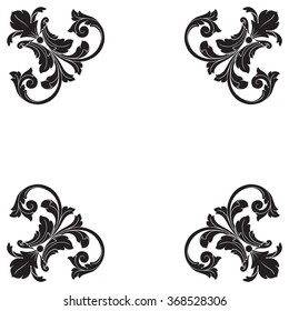 Vintage baroque frame scroll ornament engraving border floral retro pattern antique style acanthus foliage swirl decorative design element filigree calligraphy vector
