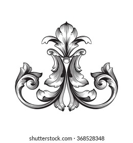 Vintage baroque frame scroll ornament engraving border floral retro pattern antique style acanthus foliage swirl decorative design element filigree calligraphy vector