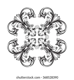 Vintage baroque Rahmen Scroll-Ornament Gravur Grenze florale Retro-Muster antiken Stil acanthus foliage wirbelnde dekorative Gestaltungselement filigrane Kalligrafie Vektorgrafik
