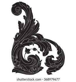 Vintage baroque frame scroll ornament engraving border floral retro pattern antique style acanthus foliage swirl decorative design element filigree calligraphy vector | damask - stock vector