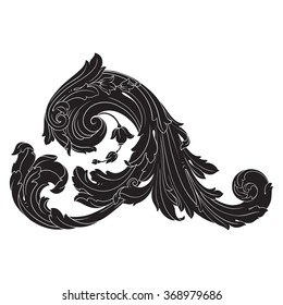 Vintage baroque frame scroll ornament engraving border floral retro pattern antique style acanthus foliage swirl decorative design element filigree calligraphy vector | damask - stock vector