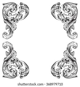 Vintage baroque frame scroll ornament engraving border floral retro pattern antique style acanthus foliage swirl decorative design element filigree calligraphy vector | damask - stock vector