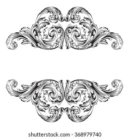 Vintage baroque frame scroll ornament engraving border floral retro pattern antique style acanthus foliage swirl decorative design element filigree calligraphy vector | damask - stock vector