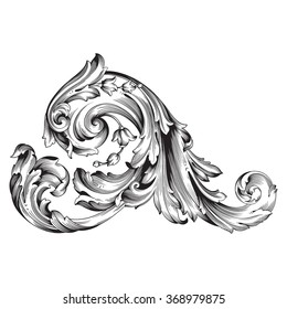 Vintage baroque frame scroll ornament engraving border floral retro pattern antique style acanthus foliage swirl decorative design element filigree calligraphy vector | damask - stock vector