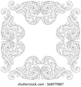 Vintage baroque frame scroll ornament engraving border floral retro pattern antique style acanthus foliage swirl decorative design element filigree calligraphy vector | damask - stock vector