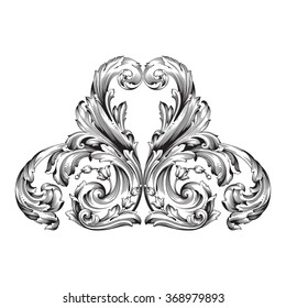 Vintage baroque frame scroll ornament engraving border floral retro pattern antique style acanthus foliage swirl decorative design element filigree calligraphy vector | damask - stock vector