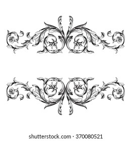 Vintage baroque frame scroll ornament engraving border floral retro pattern antique style acanthus foliage swirl decorative design element filigree calligraphy vector | damask - stock vector