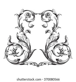 Vintage baroque frame scroll ornament engraving border floral retro pattern antique style acanthus foliage swirl decorative design element filigree calligraphy vector | damask - stock vector
