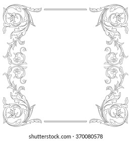 Vintage baroque frame scroll ornament engraving border floral retro pattern antique style acanthus foliage swirl decorative design element filigree calligraphy vector | damask - stock vector