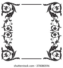 Vintage baroque frame scroll ornament engraving border floral retro pattern antique style acanthus foliage swirl decorative design element filigree calligraphy vector | damask - stock vector