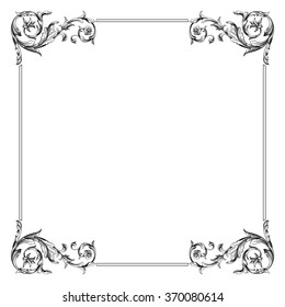 Vintage baroque frame scroll ornament engraving border floral retro pattern antique style acanthus foliage swirl decorative design element filigree calligraphy vector | damask - stock vector