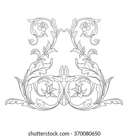 Vintage baroque frame scroll ornament engraving border floral retro pattern antique style acanthus foliage swirl decorative design element filigree calligraphy vector | damask - stock vector