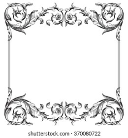 Vintage baroque frame scroll ornament engraving border floral retro pattern antique style acanthus foliage swirl decorative design element filigree calligraphy vector | damask - stock vector