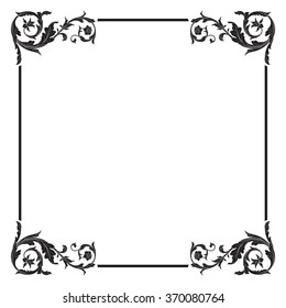 Vintage baroque frame scroll ornament engraving border floral retro pattern antique style acanthus foliage swirl decorative design element filigree calligraphy vector | damask - stock vector