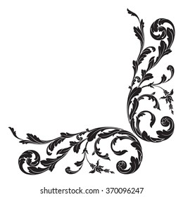 Vintage baroque frame scroll ornament engraving border floral retro pattern antique style acanthus foliage swirl decorative design element filigree calligraphy vector | damask - stock vector