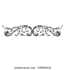 Vintage baroque frame scroll ornament engraving border floral retro pattern antique style acanthus foliage swirl decorative design element filigree calligraphy vector | damask - stock vector