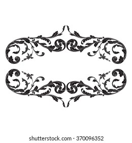 Vintage baroque frame scroll ornament engraving border floral retro pattern antique style acanthus foliage swirl decorative design element filigree calligraphy vector | damask - stock vector